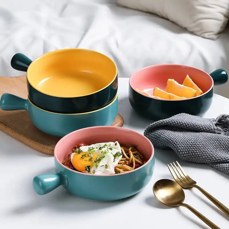 6.2 inch ceramic bowl with handle – microwave safe – Home Hatch Pakistan
