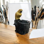 Golden Parrot Brush/Pen Holder | Figurine | Home Décor