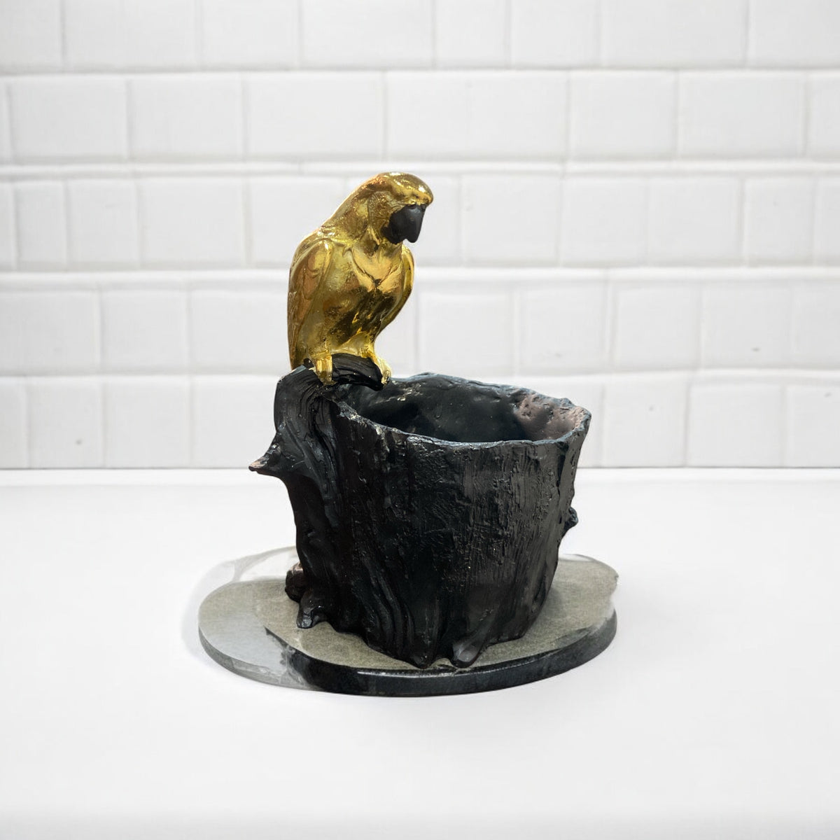 Golden Parrot Brush/Pen Holder | Figurine | Home Décor