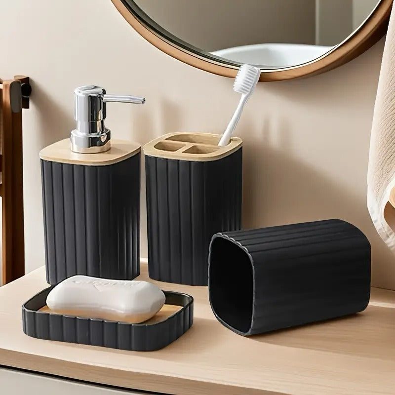 4pcs - Natural Bamboo Lids Bathroom Accessory Set | Bath Set