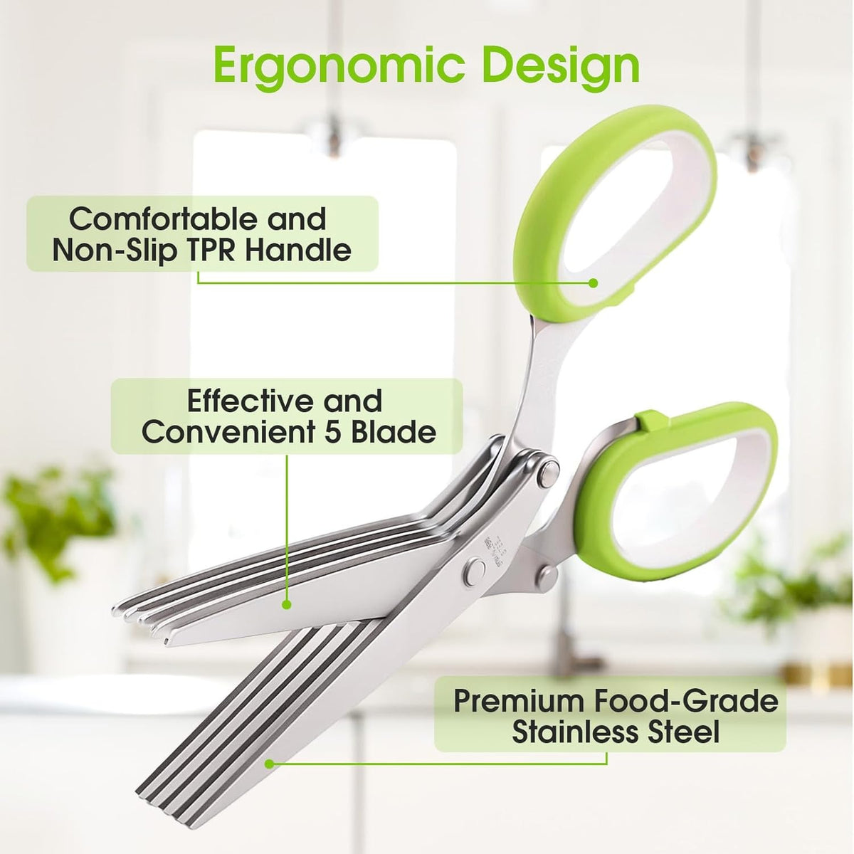 5 Layers Kitchen Scissor – Multi-Blade Herb & Vegetable Cutting Shears with Cleaning Comb | Stainless Steel Kitchen Herb Cutter