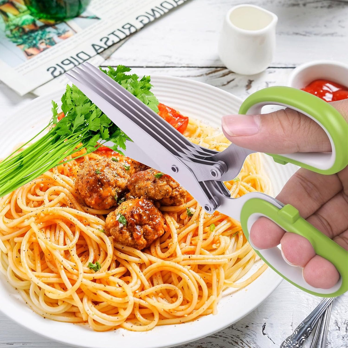 5 Layers Kitchen Scissor – Multi-Blade Herb & Vegetable Cutting Shears with Cleaning Comb | Stainless Steel Kitchen Herb Cutter