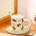 Cartoon Bear | Bread | Breakfast | Ceramic Mug With Lid and Spoon