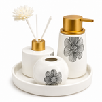 luxury floral ceramic bathroom accessories set with tray 4 piece bathroom organizer setfloral ceramic bathroom set Pakistanluxury bathroom accessories setceramic bathroom organizerbathroom accessories with trayfloral bathroom décor setceramic vanity accessoriesbathroom countertop organizerHome Hatch bathroom collectionluxury bathroom set Pakistandecorative ceramic bathroom accessories 