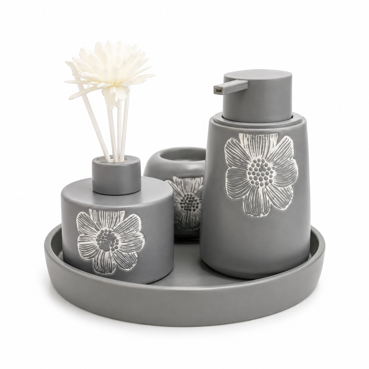 luxury floral ceramic bathroom accessories set with tray 4 piece bathroom organizer setfloral ceramic bathroom set Pakistanluxury bathroom accessories setceramic bathroom organizerbathroom accessories with trayfloral bathroom décor setceramic vanity accessoriesbathroom countertop organizerHome Hatch bathroom collectionluxury bathroom set Pakistandecorative ceramic bathroom accessories 