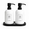 Minimalist Hand & Dish Soap Dispenser Set with Black Tray