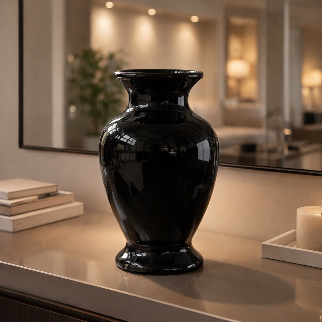 modern glossy black ceramic vase elegant home décor flower vase – Pakistan
