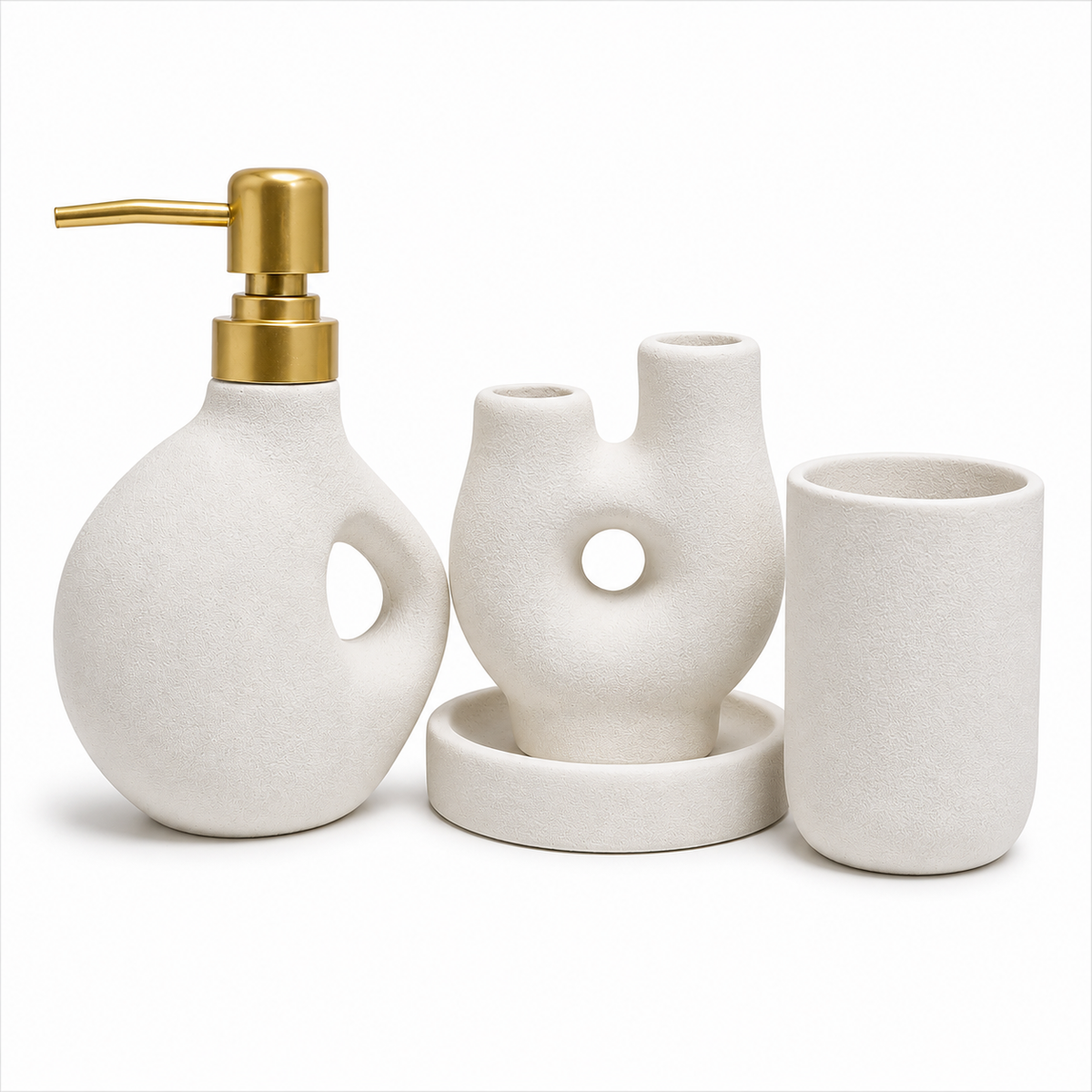 nordic sculptural ceramic bathroom accessories set 4 piece vanity collection