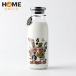 cute cartoon glass milk bottle with airtight stainless steel lid reusable beverage bottle – Pakistan