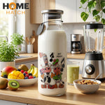 cute cartoon glass milk bottle with airtight stainless steel lid reusable beverage bottle – Pakistan