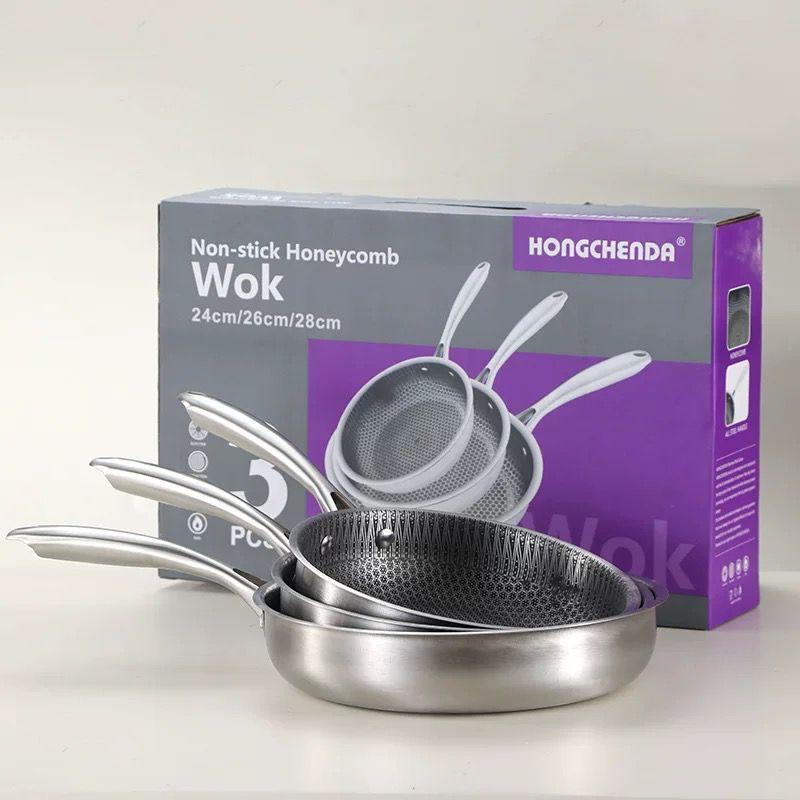 premium honeycomb nonstick fry pan set 3 pcs induction compatible cookware 24cm 26cm 28cm – Pakistan
