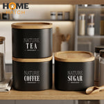 Premium Matte Tea Coffee Sugar Canister Set with Bamboo Lids | 3 Pcs Kitchen Storage Set