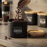 Premium Matte Tea Coffee Sugar Canister Set with Bamboo Lids | 3 Pcs Kitchen Storage Set