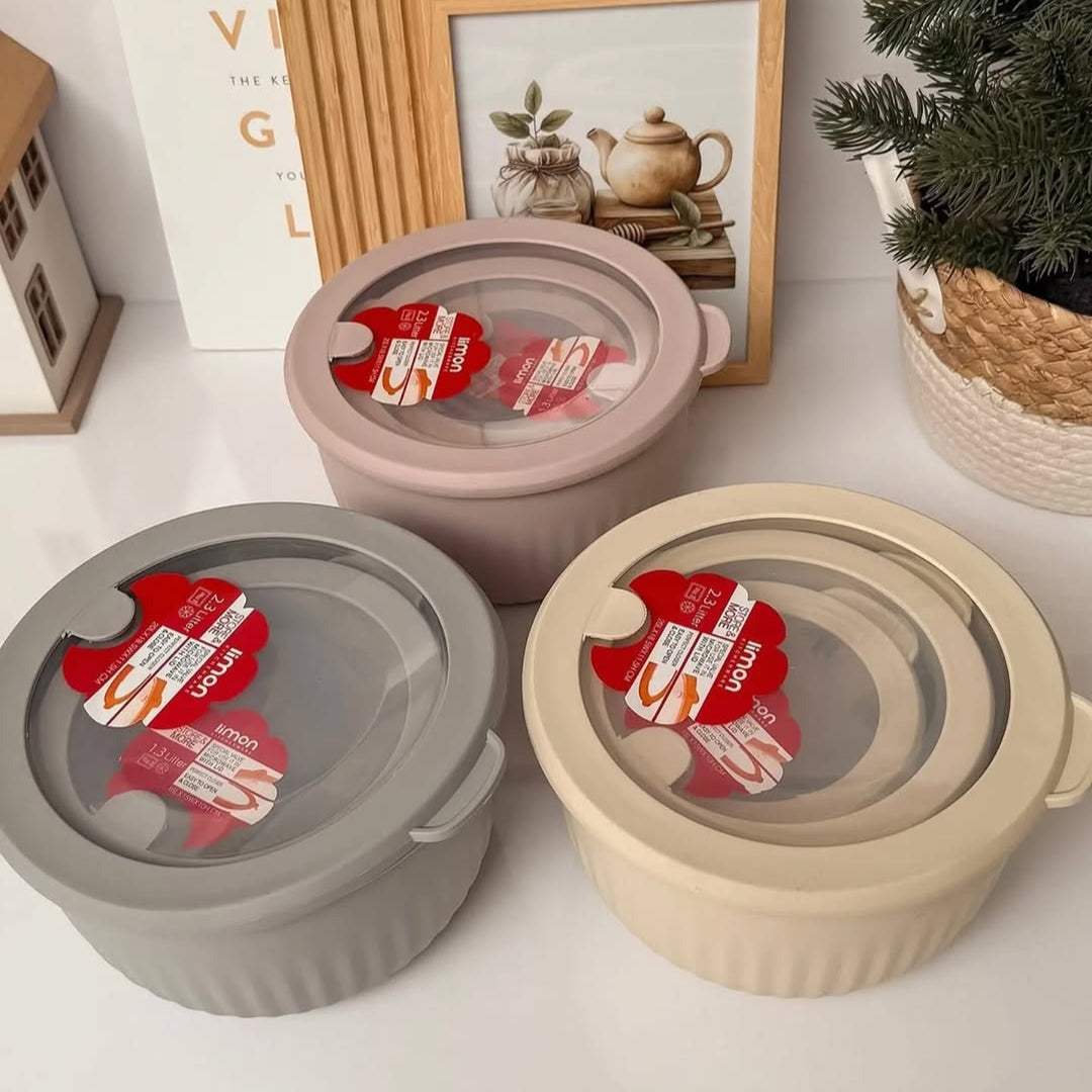 “premium ribbed kitchen bowl set with vented lids 3 pcs food storage and mixing bowls – Pakistan
