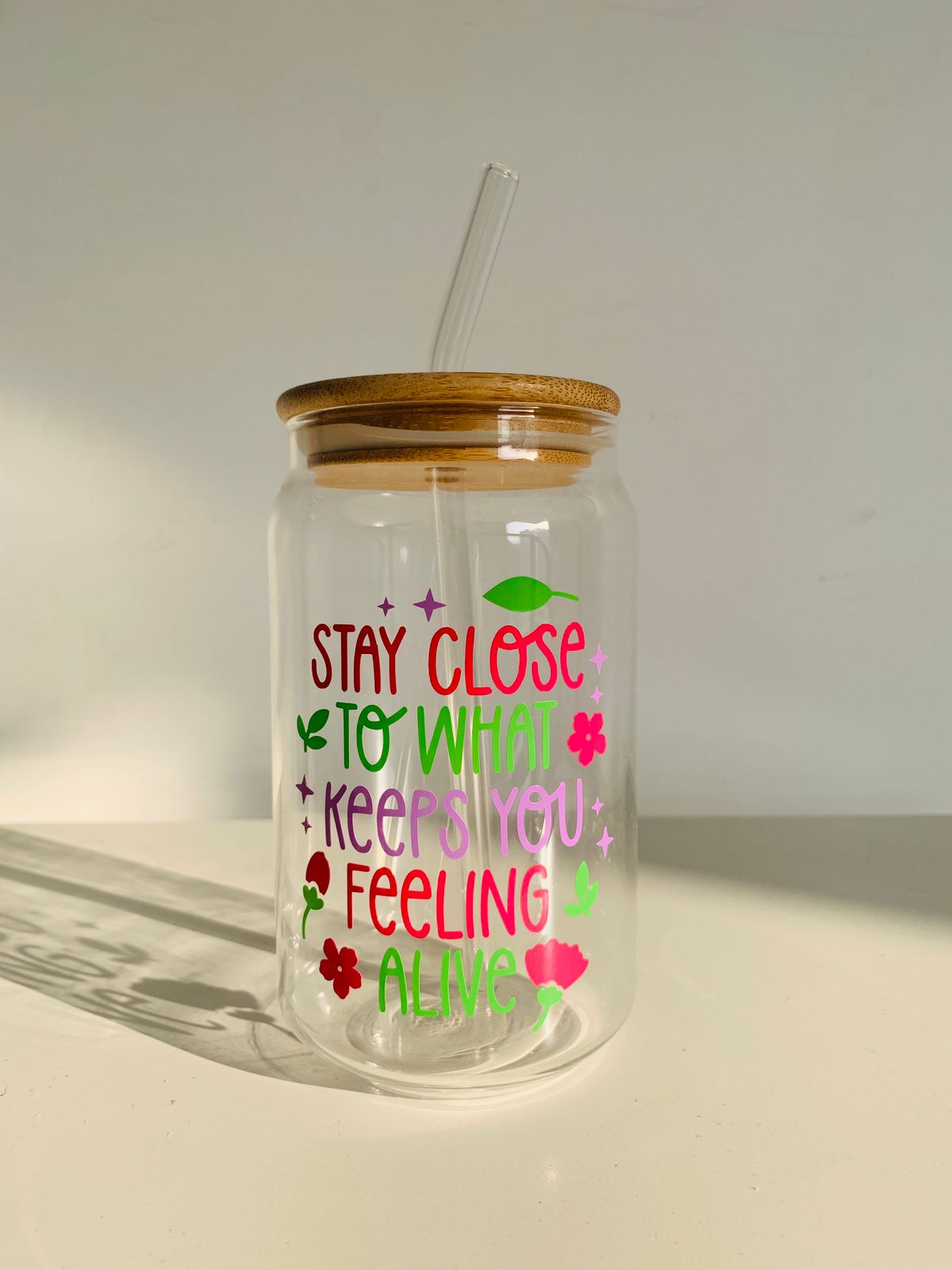 Custom Name Print Tumbler Glass with Bamboo Lid And Glass Straw with Custom Print