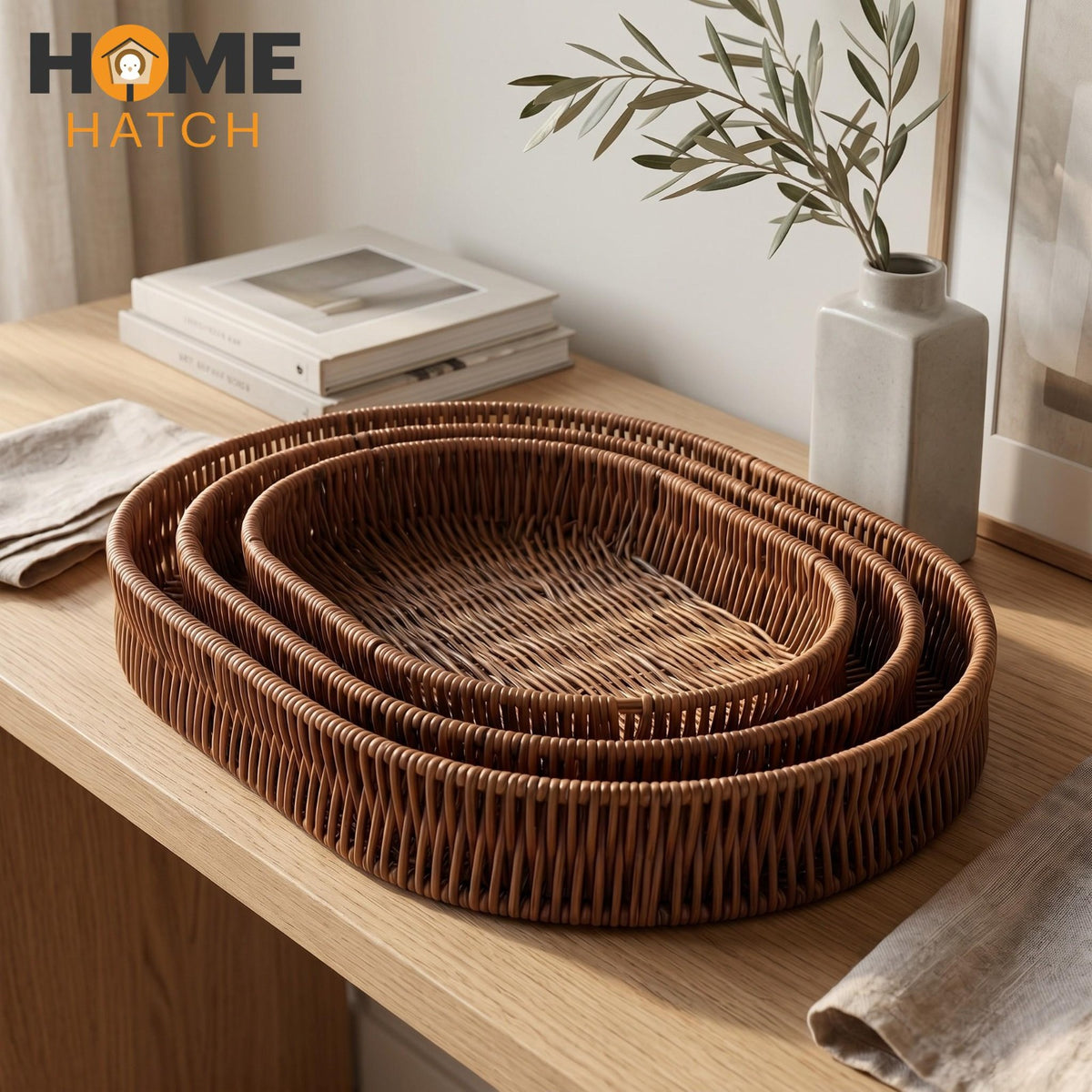 set of 3 wicker storage baskets handwoven natural organizer for home decor and storage – Pakistan