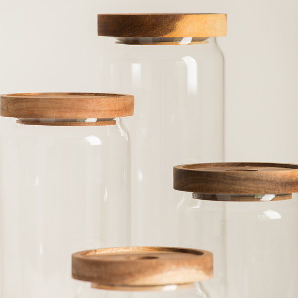 Acacia Wooden Lid Air TightStorage Jar | Glass Storage Container