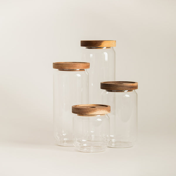 Acacia Wooden Lid Air TightStorage Jar | Glass Storage Container