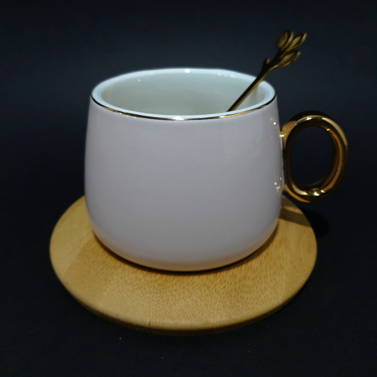 Ceramic Mug with Bamboo Round Saucer and Spoon | Coffee Mug