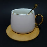 Ceramic Mug with Bamboo Round Saucer and Spoon | Coffee Mug