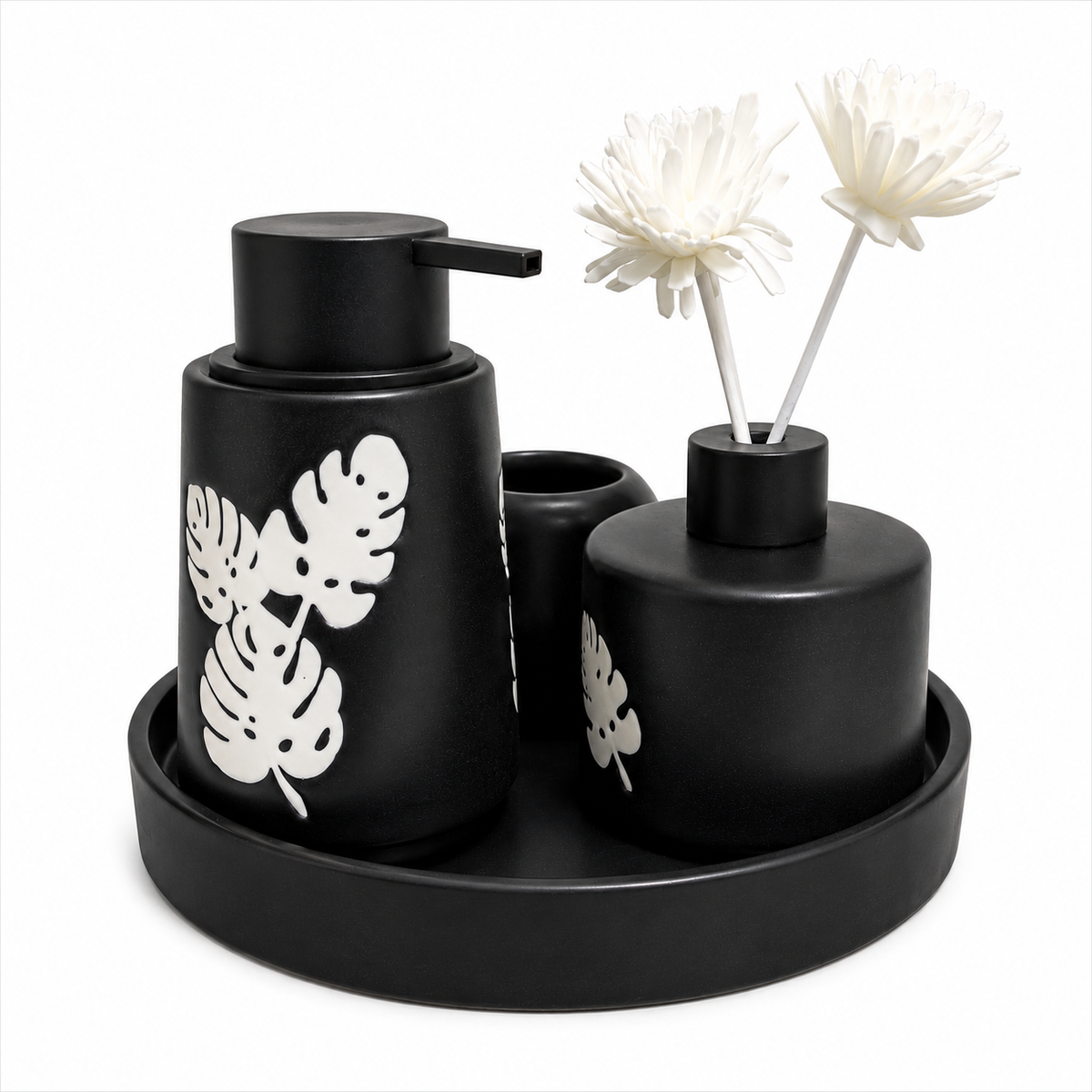 tropical leaf bathroom accessories set with tray 4 piece ceramic vanity collection