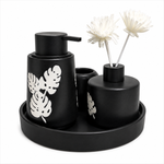 tropical leaf bathroom accessories set with tray 4 piece ceramic vanity collection