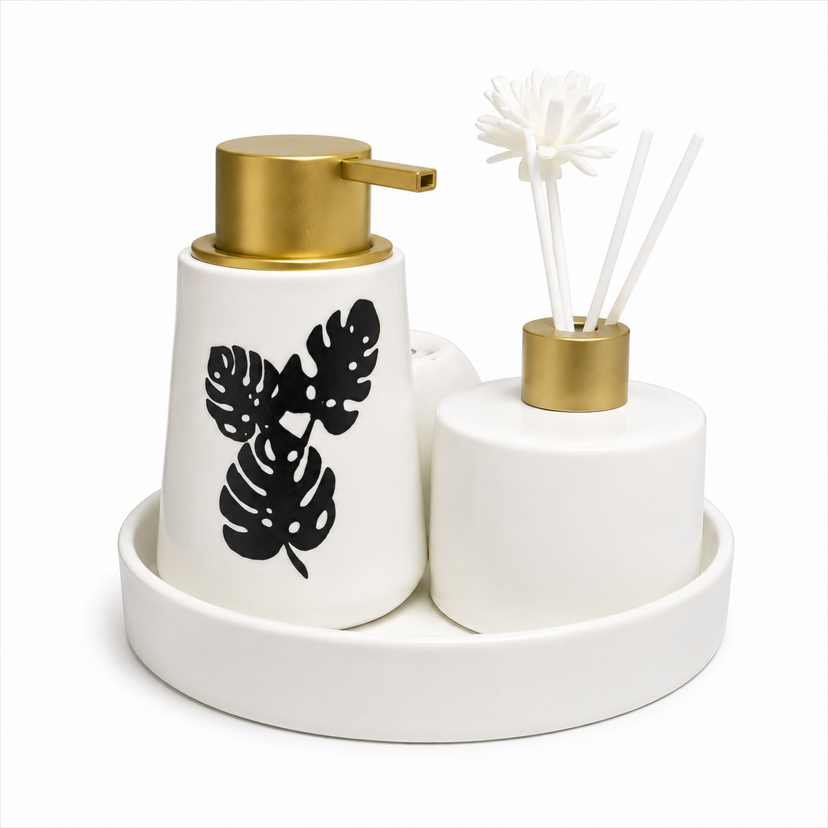 tropical leaf bathroom accessories set with tray 4 piece ceramic vanity collection
