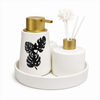 Tropical Leaf Bathroom Accessories Set with Tray | 4 Piece Ceramic Vanity Collection