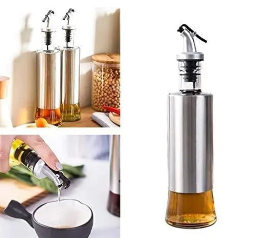 Steel & Glass Oil Seasoning Bottle 300ml | Kitchen Accessories