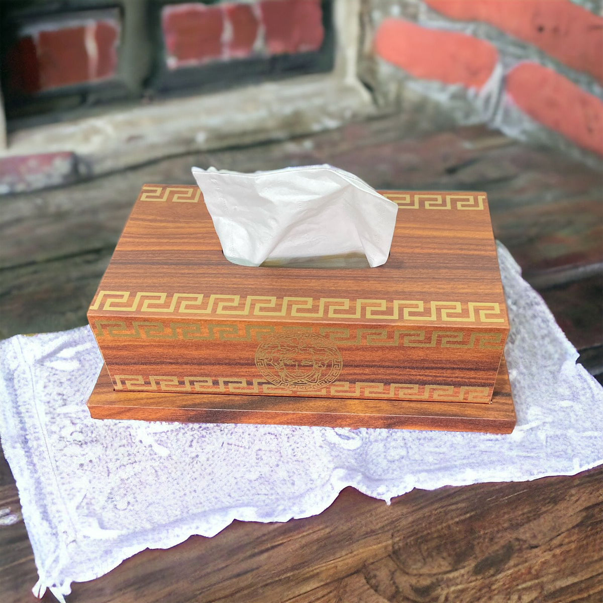 Versace Logo Wooden Tissue Box & Dust Bin - Home Hatch