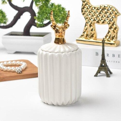 Gold Animal Lid White Ceramic Candy Jar | Storage Jar | Center Piece - HomeHatchpk