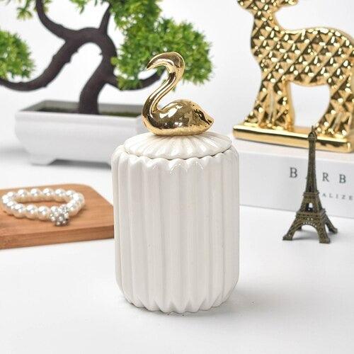 Gold Animal Lid White Ceramic Candy Jar | Storage Jar | Center Piece - HomeHatchpk