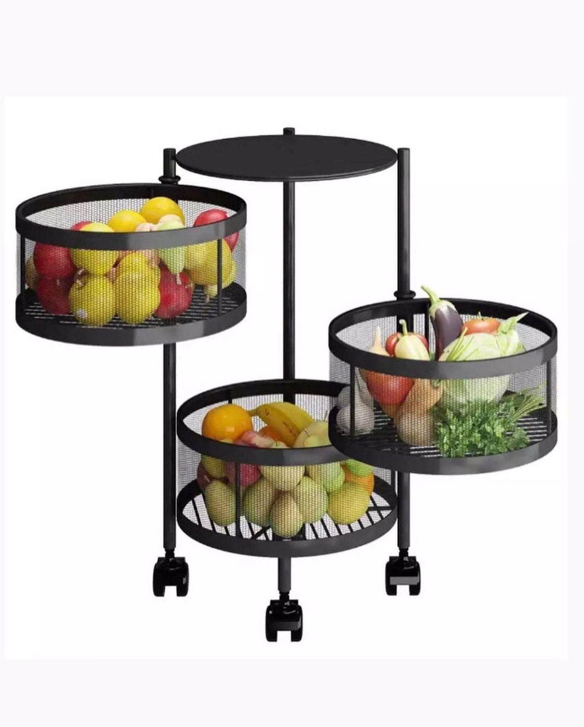 Multi Tier Storage Trolley With Rotating Baskets - HomeHatchpk