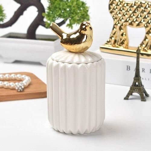 Gold Animal Lid White Ceramic Candy Jar | Storage Jar | Center Piece - HomeHatchpk