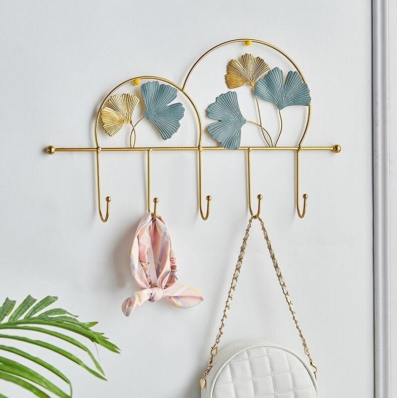 Gold And Turquoise Leaf Multiple Wall Hanging Hooks - HomeHatchpk