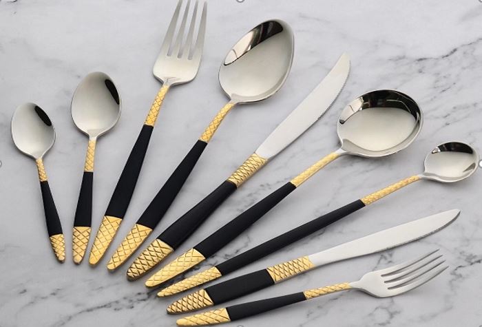 Stainless Steel Black And Gold Cutlery Set - 24pcs