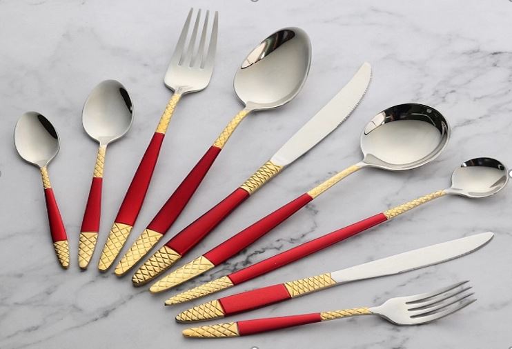 Stainless Steel Red And Gold Cutlery Set - 24pcs