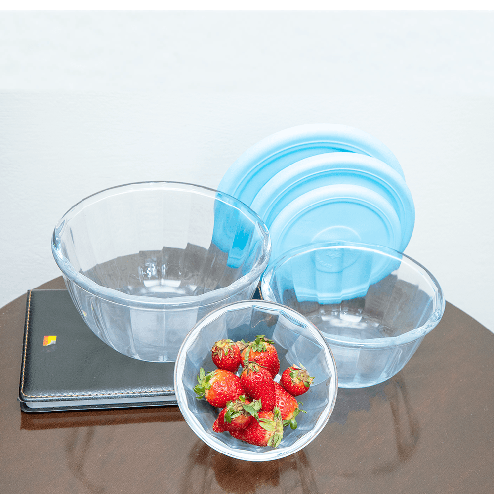 3pcs Round Lined Glass Food Storage Bowl Set - HomeHatchpk
