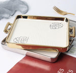 Square Ceramic Leaf Pattern Golden Serving Tray - HomeHatchpk