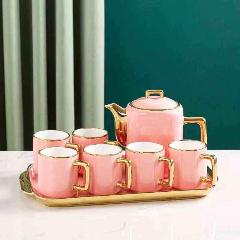 British Style Luxury Porcelain Tea Set With Tray - 8 Pcs