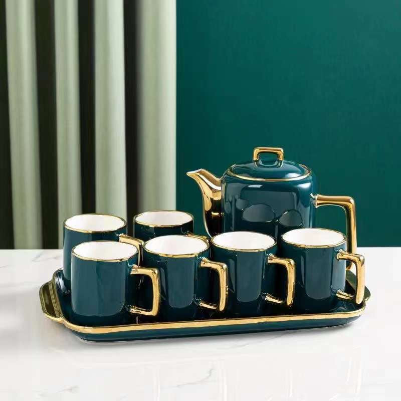 British Style Luxury Porcelain Tea Set With Tray - 8 Pcs