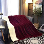 Double Layered Winter Sherpa Blanket - Maroon - HomeHatchpk