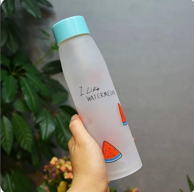 Frosted Glass Fruit Pattern Water Bottle - HomeHatchpk