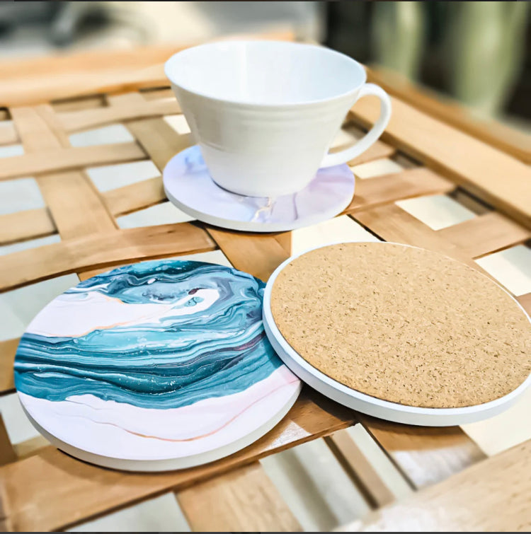 Square Marble Pattern Coasters With Thin Cork Bottom | Set of 2 - HomeHatchpk