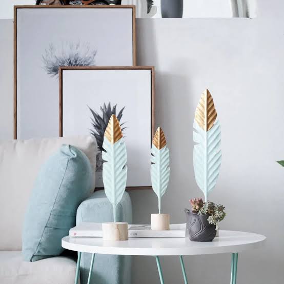 Nordic Turquoise Feather Leaf Desktop Ornament | Home Décor