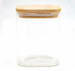 3Pcs- Square Bamboo Lid Glass Storage Jars With Wooden Tray - HomeHatchpk