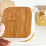 3Pcs- Square Bamboo Lid Glass Storage Jars With Wooden Tray - HomeHatchpk