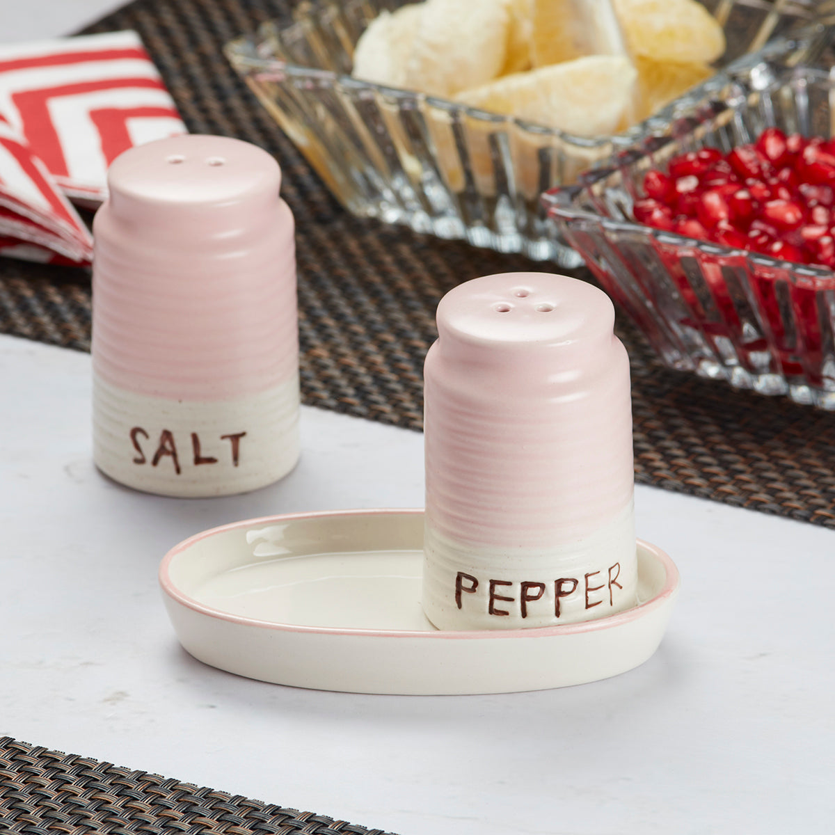 Ceramic Salt and Pepper Shakers Set With Tray For Dining Table | Kitchen Accessories
