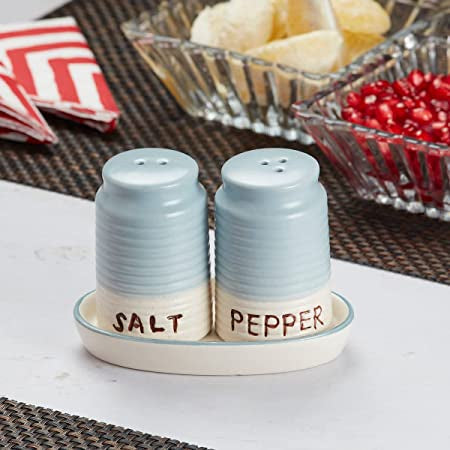 Ceramic Salt and Pepper Shakers Set With Tray For Dining Table | Kitchen Accessories